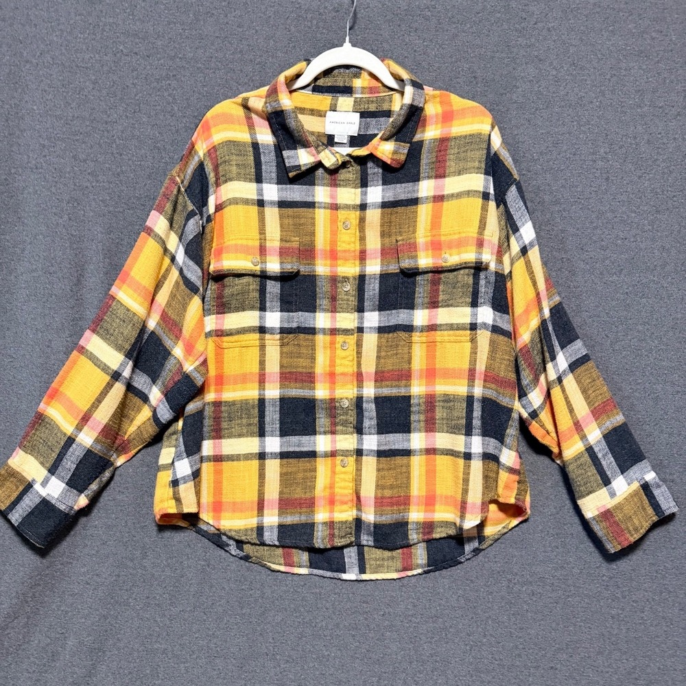 Soft &‎ Cozy American Eagle Women's XL Flannel Boyfriend Shirt Plaid Button Up